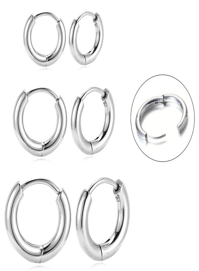 BLISI 3 Pairs ASTM F136 Titanium Silver Hoop Earrings 8mm/10mm/12mm Thick Lightweight Huggie Hoops Earrings for Women Hypoallergenic Sleeper Earrings for Sensitive Ears - Image 1